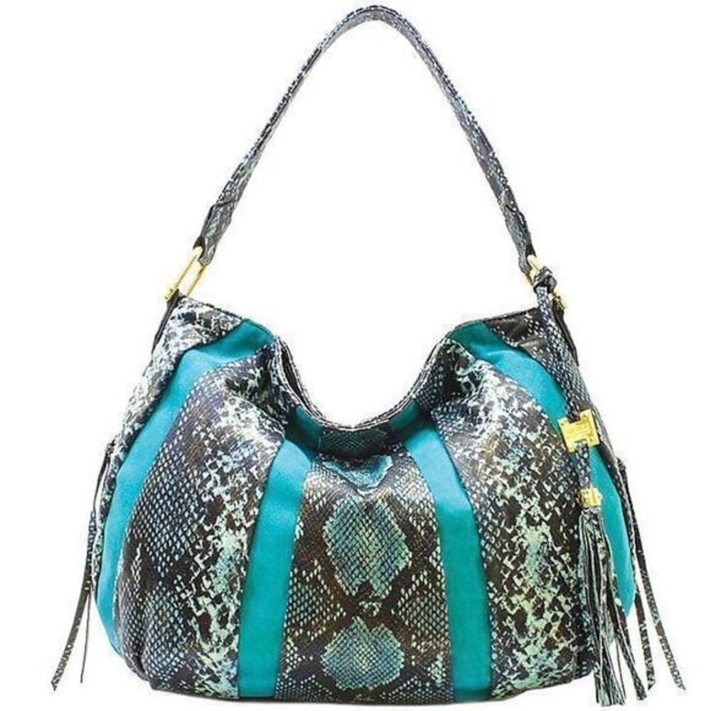 Aimee Kestenberg Tuscany Cobra Print Pebble Leather and Suede Hobo Shoulder Bag